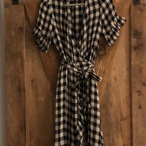black & white checkered wrap dress -cotton (Small)